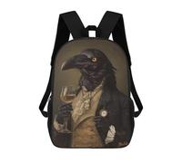 sinyumoney Backpacks Kids School Backpack Fancy Gothic Raven Gentleman Portrait School Bag 3D Printed School Bag for Boys Elementary And Middle School Students 17inch