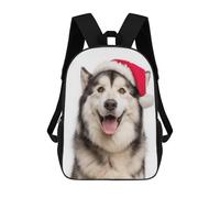 sinyumoney Backpacks Kids School Backpack Festive Alaskan Malamute with Santa Hat School Bag 3D Printed School Bag for Boys Elementary And Middle School Students 17inch