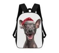 sinyumoney Backpacks Kids School Backpack Festive American Hairless Terrier with Santa Hat School Bag 3D Printed School Bag for Boys Elementary And Middle School Students 17inch