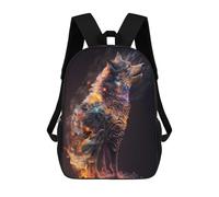 sinyumoney Backpacks Kids School Backpack Flame-Wrapped Wolf School Bag 3D Printed School Bag for Boys Elementary And Middle School Students 17inch