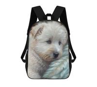 sinyumoney Backpacks Kids School Backpack Fluffy White Puppy Portrait School Bag 3D Printed School Bag for Boys Elementary And Middle School Students 17inch