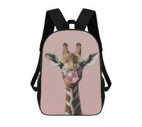 sinyumoney Backpacks Kids School Backpack Giraffe Blowing Pink Bubble Gum School Bag 3D Printed School Bag for Boys Elementary And Middle School Students 17inch