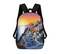 sinyumoney Backpacks Kids School Backpack Glow of Santorini Greece School Bag 3D Printed School Bag for Boys Elementary And Middle School Students 17inch