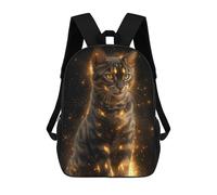 sinyumoney Backpacks Kids School Backpack Golden Glow Bengal Cat - Mystical Feline Art - Enchanted Cat Portrait School Bag 3D Printed School Bag for Boys Elementary And Middle School Students 17inch