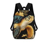 sinyumoney Backpacks Kids School Backpack Golden Turtle with Floral Accents School Bag 3D Printed School Bag for Boys Elementary And Middle School Students 17inch