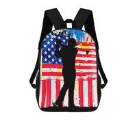 sinyumoney Backpacks Kids School Backpack Golfing American Flag School Bag 3D Printed School Bag for Boys Elementary And Middle School Students 17inch