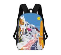 sinyumoney Backpacks Kids School Backpack Greece Travel Art Mykonos School Bag 3D Printed School Bag for Boys Elementary And Middle School Students 17inch