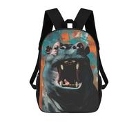 sinyumoney Backpacks Kids School Backpack Hippopotamus Portrait School Bag 3D Printed School Bag for Boys Elementary And Middle School Students 17inch