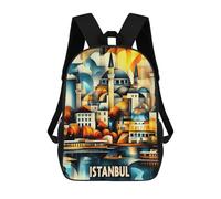 sinyumoney Backpacks Kids School Backpack Istanbul Cubist Harmony - Geometric Cityscape Art School Bag 3D Printed School Bag for Boys Elementary And Middle School Students 17inch