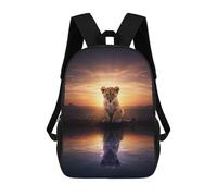 sinyumoney Backpacks Kids School Backpack Lion Cub Reflection at Sunset School Bag 3D Printed School Bag for Boys Elementary And Middle School Students 17inch