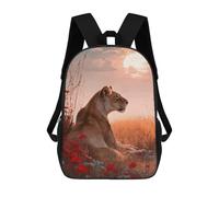 sinyumoney Backpacks Kids School Backpack Lioness in A Field of Flowers School Bag 3D Printed School Bag for Boys Elementary And Middle School Students 17inch