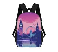 sinyumoney Backpacks Kids School Backpack London City Retro School Bag 3D Printed School Bag for Boys Elementary And Middle School Students 17inch