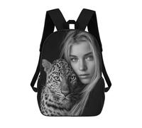 sinyumoney Backpacks Kids School Backpack Monochrome Portrait Woman And Leopard School Bag 3D Printed School Bag for Boys Elementary And Middle School Students 17inch