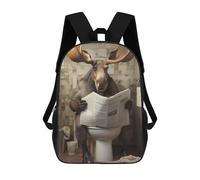 sinyumoney Backpacks Kids School Backpack Moose on Toilets School Bag 3D Printed School Bag for Boys Elementary And Middle School Students 17inch