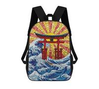 sinyumoney Backpacks Kids School Backpack Mosaic Torii Gate And Ocean Waves School Bag 3D Printed School Bag for Boys Elementary And Middle School Students 17inch