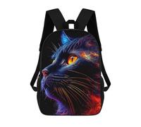 sinyumoney Backpacks Kids School Backpack Neon Cat Portrait -1 School Bag 3D Printed School Bag for Boys Elementary And Middle School Students 17inch