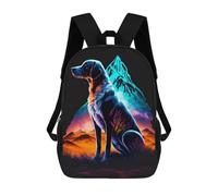 sinyumoney Backpacks Kids School Backpack Neon Mountain Dog Silhouette School Bag 3D Printed School Bag for Boys Elementary And Middle School Students 17inch