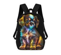 sinyumoney Backpacks Kids School Backpack Neon Pup Portrait School Bag 3D Printed School Bag for Boys Elementary And Middle School Students 17inch