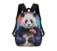 sinyumoney Backpacks Kids School Backpack Panda with Flower Painting School Bag 3D Printed School Bag for Boys Elementary And Middle School Students 17inch
