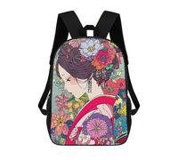 sinyumoney Backpacks Kids School Backpack Pastel Kimono Girl Japan School Bag 3D Printed School Bag for Boys Elementary And Middle School Students 17inch