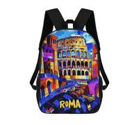sinyumoney Backpacks Kids School Backpack Rome Colosseum Colors - Vibrant Geometric Cityscape School Bag 3D Printed School Bag for Boys Elementary And Middle School Students 17inch