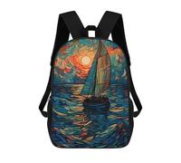 sinyumoney Backpacks Kids School Backpack Sailboat at Sunset, Stained Glass Style School Bag 3D Printed School Bag for Boys Elementary And Middle School Students 17inch