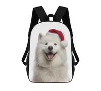 sinyumoney Backpacks Kids School Backpack Samoyed Dog with Santa Hat School Bag 3D Printed School Bag for Boys Elementary And Middle School Students 17inch