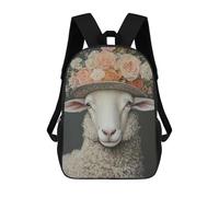 sinyumoney Backpacks Kids School Backpack Sheep with Floral Hat School Bag 3D Printed School Bag for Boys Elementary And Middle School Students 17inch