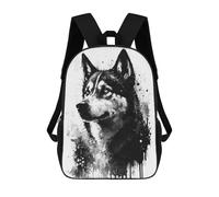 sinyumoney Backpacks Kids School Backpack Siberian Husky Black Ink School Bag 3D Printed School Bag for Boys Elementary And Middle School Students 17inch