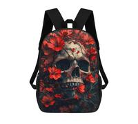 sinyumoney Backpacks Kids School Backpack Skull And Flowers School Bag 3D Printed School Bag for Boys Elementary And Middle School Students 17inch