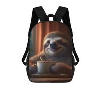 sinyumoney Backpacks Kids School Backpack Sloth Morning Coffee School Bag 3D Printed School Bag for Boys Elementary And Middle School Students 17inch