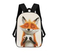 sinyumoney Backpacks Kids School Backpack Smiling Fox with Coffee School Bag 3D Printed School Bag for Boys Elementary And Middle School Students 17inch