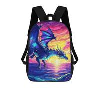 sinyumoney Backpacks Kids School Backpack Stained Glass Dragon Over Water School Bag 3D Printed School Bag for Boys Elementary And Middle School Students 17inch