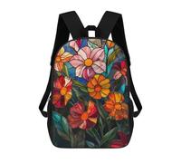 sinyumoney Backpacks Kids School Backpack Stained Glass Flowers School Bag 3D Printed School Bag for Boys Elementary And Middle School Students 17inch