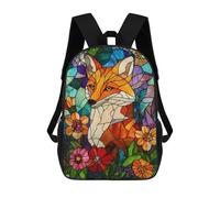 sinyumoney Backpacks Kids School Backpack Stained Glass Fox School Bag 3D Printed School Bag for Boys Elementary And Middle School Students 17inch