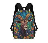 sinyumoney Backpacks Kids School Backpack Stained Glass Goat School Bag 3D Printed School Bag for Boys Elementary And Middle School Students 17inch