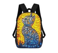 sinyumoney Backpacks Kids School Backpack Stained Glass Kitten School Bag 3D Printed School Bag for Boys Elementary And Middle School Students 17inch