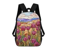 sinyumoney Backpacks Kids School Backpack Stained Glass Mountain Meadow School Bag 3D Printed School Bag for Boys Elementary And Middle School Students 17inch