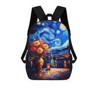 sinyumoney Backpacks Kids School Backpack Starry Night Flowers School Bag 3D Printed School Bag for Boys Elementary And Middle School Students 17inch
