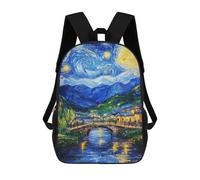 sinyumoney Backpacks Kids School Backpack Starry Night Village School Bag 3D Printed School Bag for Boys Elementary And Middle School Students 17inch