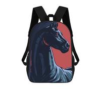 sinyumoney Backpacks Kids School Backpack Stylized Black Horse Portrait on Red School Bag 3D Printed School Bag for Boys Elementary And Middle School Students 17inch