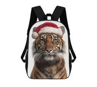 sinyumoney Backpacks Kids School Backpack Sumatran Tiger Wearing Santa Hat School Bag 3D Printed School Bag for Boys Elementary And Middle School Students 17inch
