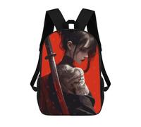 sinyumoney Backpacks Kids School Backpack Tattooed Woman with Katana on Red School Bag 3D Printed School Bag for Boys Elementary And Middle School Students 17inch