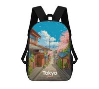 sinyumoney Backpacks Kids School Backpack Tokyo Street with Cherry Blossoms School Bag 3D Printed School Bag for Boys Elementary And Middle School Students 17inch