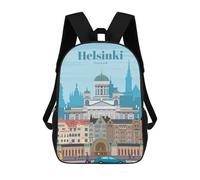 sinyumoney Backpacks Kids School Backpack Travel to Helsinki School Bag 3D Printed School Bag for Boys Elementary And Middle School Students 17inch