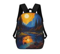 sinyumoney Backpacks Kids School Backpack Vibrant Mountain River Landscape Painting School Bag 3D Printed School Bag for Boys Elementary And Middle School Students 17inch