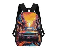 sinyumoney Backpacks Kids School Backpack Vintage Car in Urban Landscape School Bag 3D Printed School Bag for Boys Elementary And Middle School Students 17inch