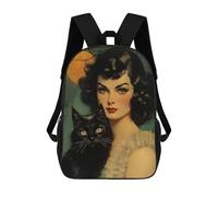 sinyumoney Backpacks Kids School Backpack Vintage Halloween Witch School Bag 3D Printed School Bag for Boys Elementary And Middle School Students 17inch