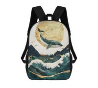 sinyumoney Backpacks Kids School Backpack Whale Leaping Over Waves School Bag 3D Printed School Bag for Boys Elementary And Middle School Students 17inch
