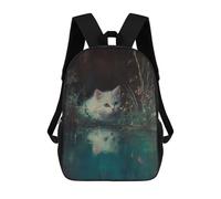 sinyumoney Backpacks Kids School Backpack White Kitten by The Pond School Bag 3D Printed School Bag for Boys Elementary And Middle School Students 17inch